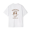 White t-shirt with 'Gem Hats' logo and text on a white background