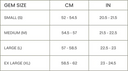 Table showing gem size measurements in centimeters and inches.