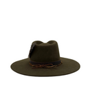 Moss green wool felt hat with leather band