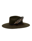 moss green wool felt hat with feathers